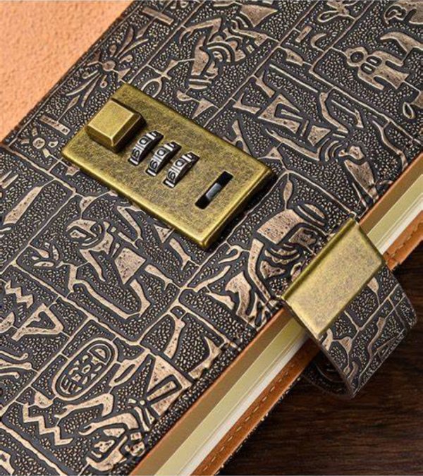 Dagboek A6 met cijferslot - Egyptische stijl - Vintage - Retro - Notitieboek - Handgemaakt - Leren kaft - Gelinieerd papier - Cadeau tip - Afbeelding 4