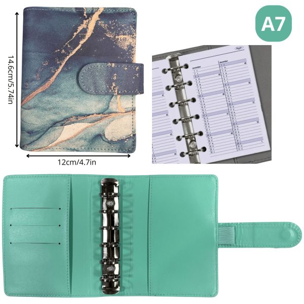 Pocket Junior Ring weekagenda 2025 (inclusief maandplanner voor 2025 en 2026) - Leer - Marmerlook Blauw Groen Goud – Navulbaar – Cadeau tip - Organizer - Planner - Agenda
