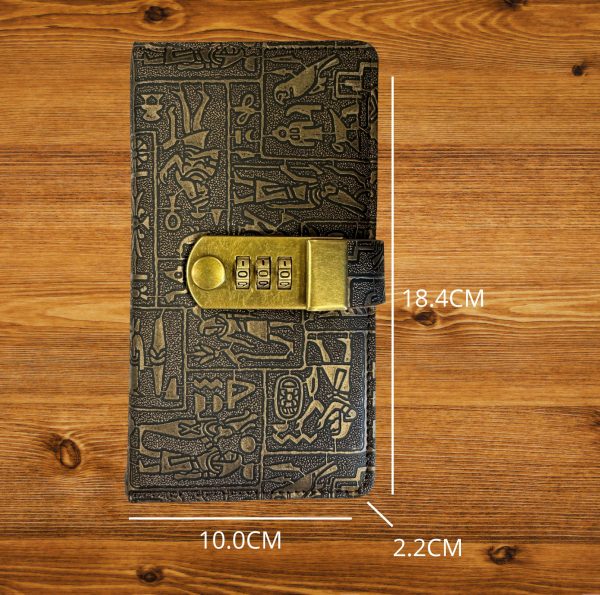Dagboek A6 met cijferslot - Egyptische stijl - Vintage - Retro - Notitieboek - Handgemaakt - Leren kaft - Gelinieerd papier - Cadeau tip - Afbeelding 3